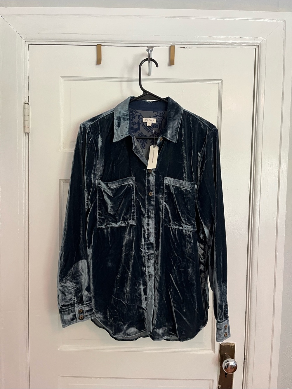 Pilcro Anthropologie Velvet Button-Up Shirt Jacket - Dark Teal NWT